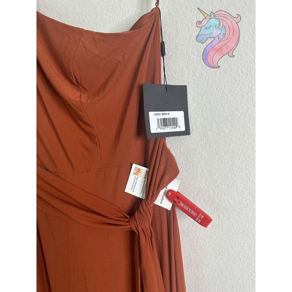 Mac Duggal 26581 Brick Jersey One Shoulder Belted Trumpet Gown Size 8 MSRP $298 - Picture 7 of 12